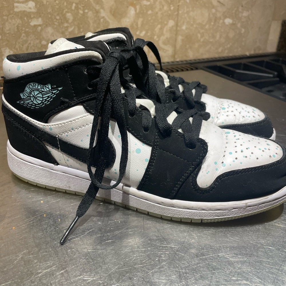 Kids High-Top Sneakers in Black, White & Teal Accents